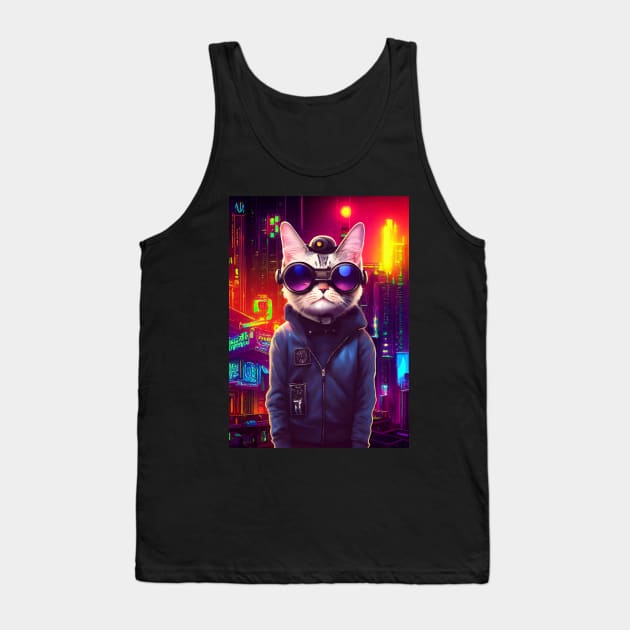 Techno Cat In Japan Neon City Tank Top by star trek fanart and more